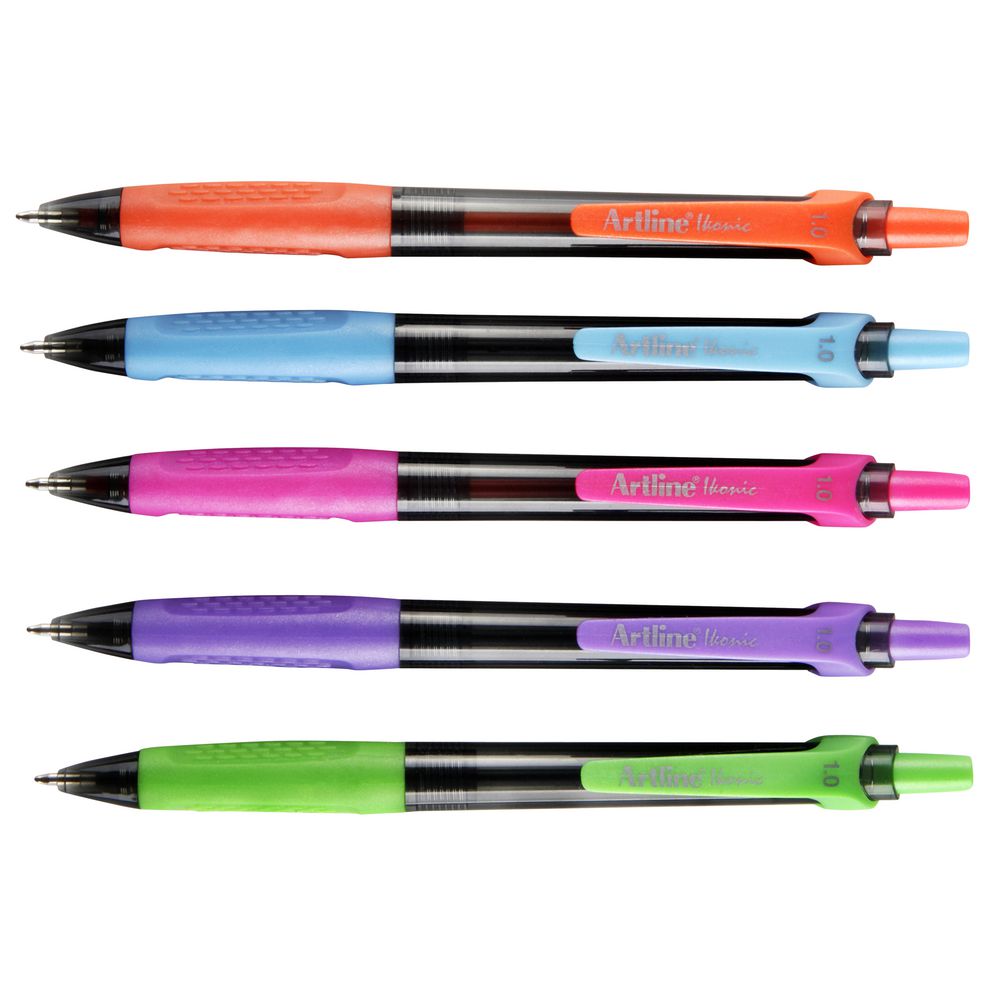 Artline Ikonic Retractable Ballpoint Pens Bright 5 Pack