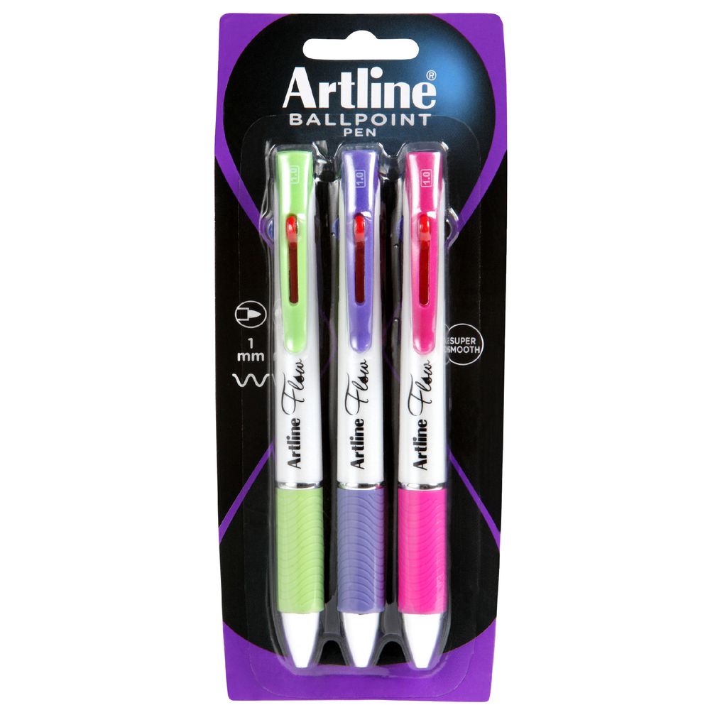Artline Flow 4 Colour Retractable Pen Assorted 3 Pack