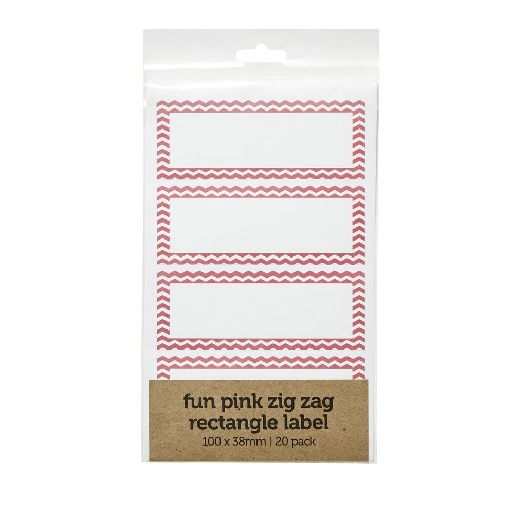 Zig Zag Rectangle Label 100 x 38mm 20 Pack Pink