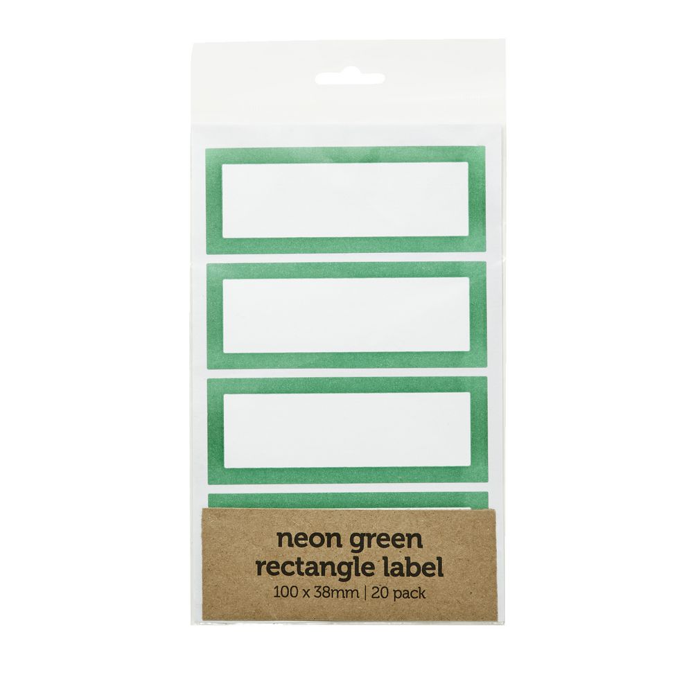 Rectangle Label 100 x 38mm 20 Pack Neon Green