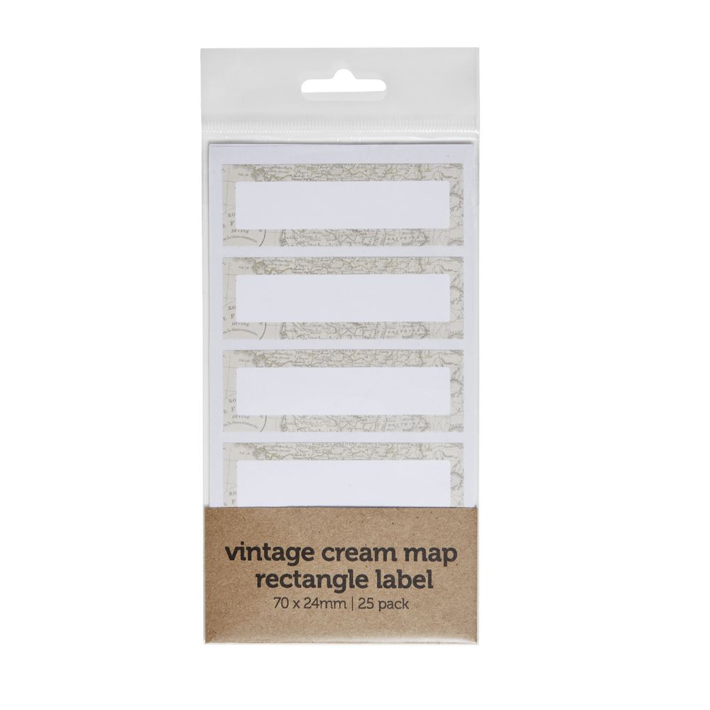 Vintage Map Rectangle Label 70 x 24mm 25 Pack