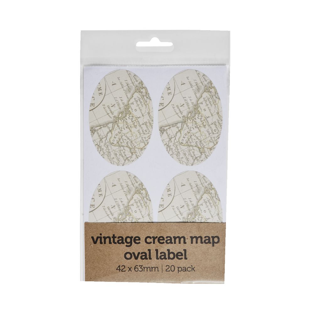Vintage Map Oval Label 42 x 63mm 20 Pack