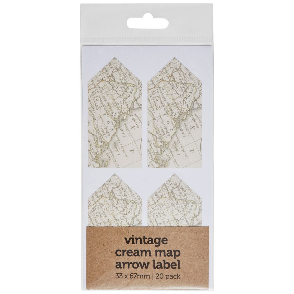 Vintage Map Arrow Label 33 x 67mm 20 Pack