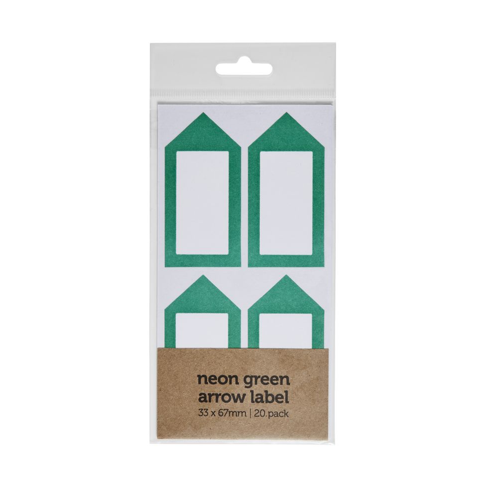 Neon Green Arrow Label 33 x 67mm 20 Pack