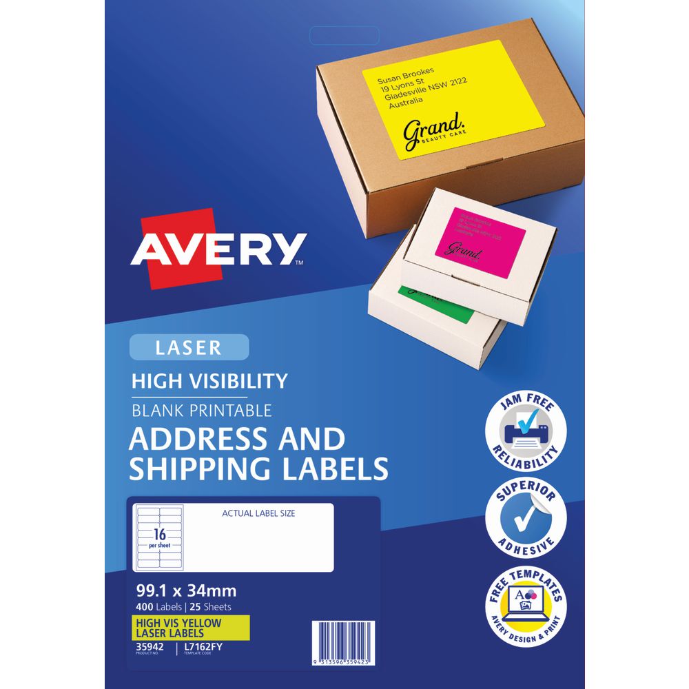 Avery Signalling Labels Fluro Yellow 25 Sheets 16 Per Page