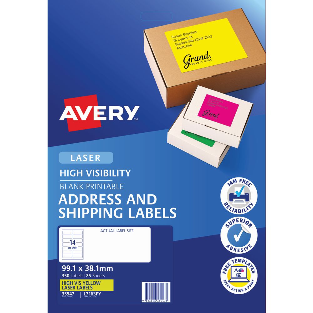 Avery Signalling Labels Fluro Yellow 25 Sheets 14 Per Page
