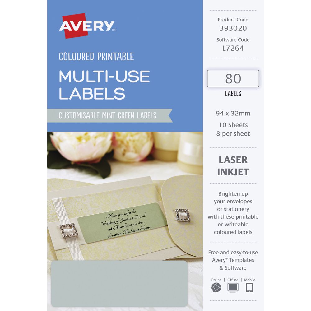 Avery Rectangle Labels 94 x 32mm Mint Green 80 Pack