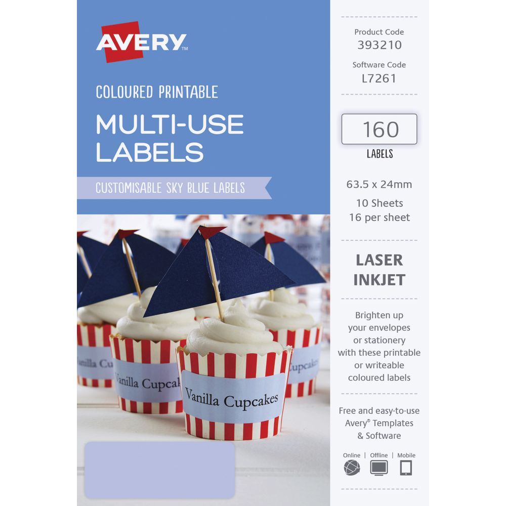 Avery Rectangle Labels 63.5 x 24mm Sky Blue 160 Pack