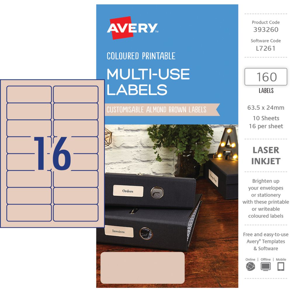 Avery Rectangle Labels 63.5 x 24mm Almond 160 Pack