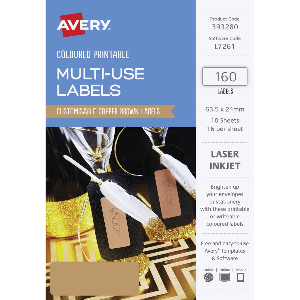 Avery Rectangle Labels 63.5 x 24mm Copper Brown 160 Pack
