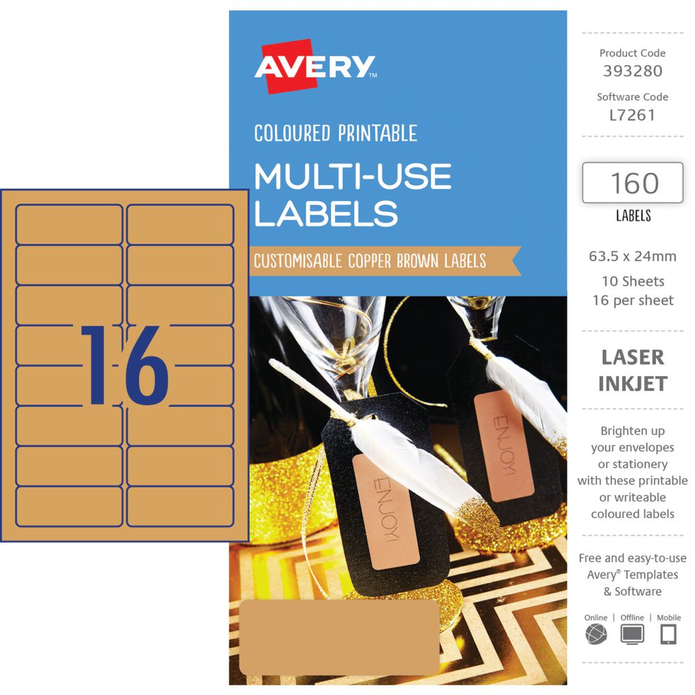 Avery Rectangle Labels 63.5 x 24mm Copper Brown 160 Pack