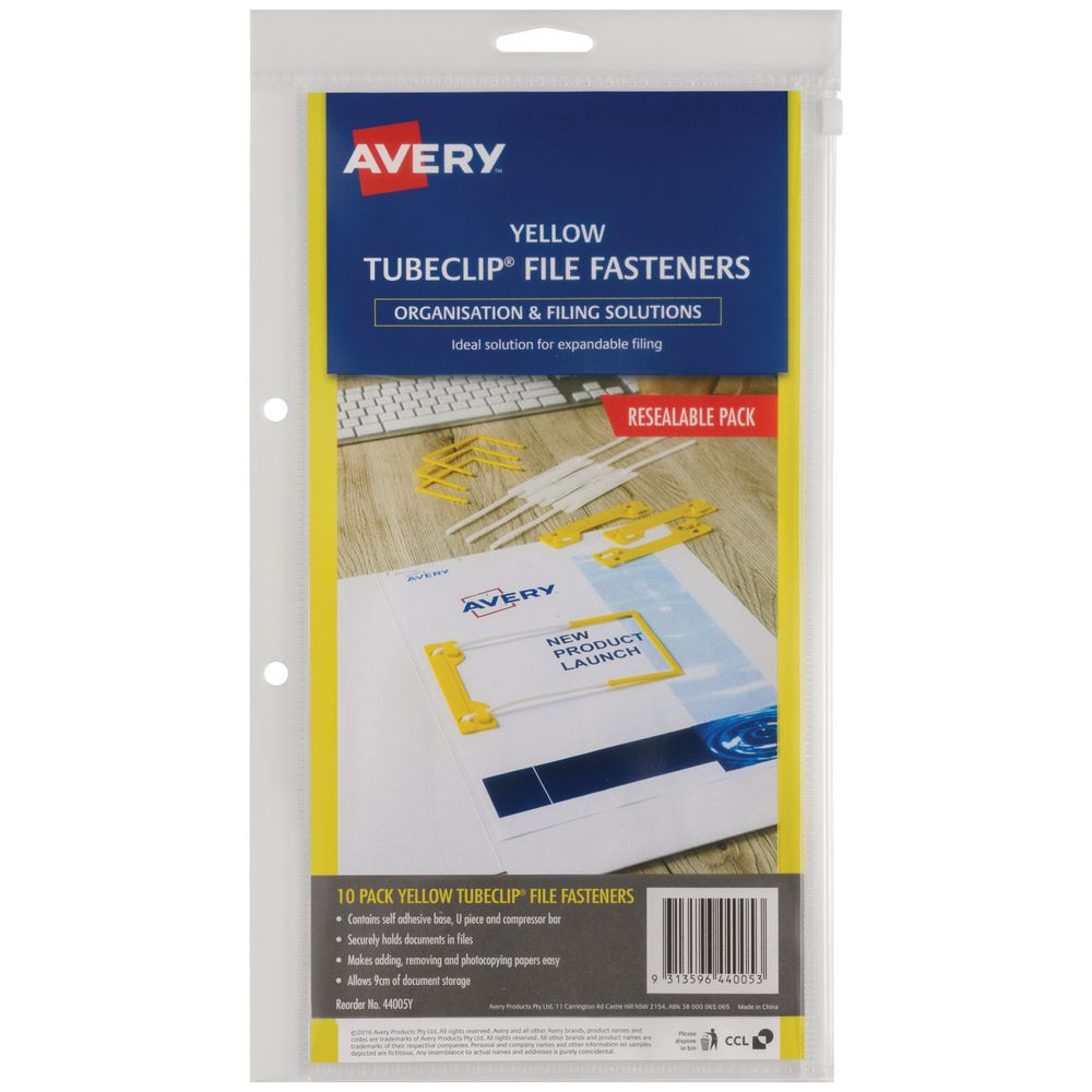 Avery Tubeclip Fastener Yellow 10 Pack