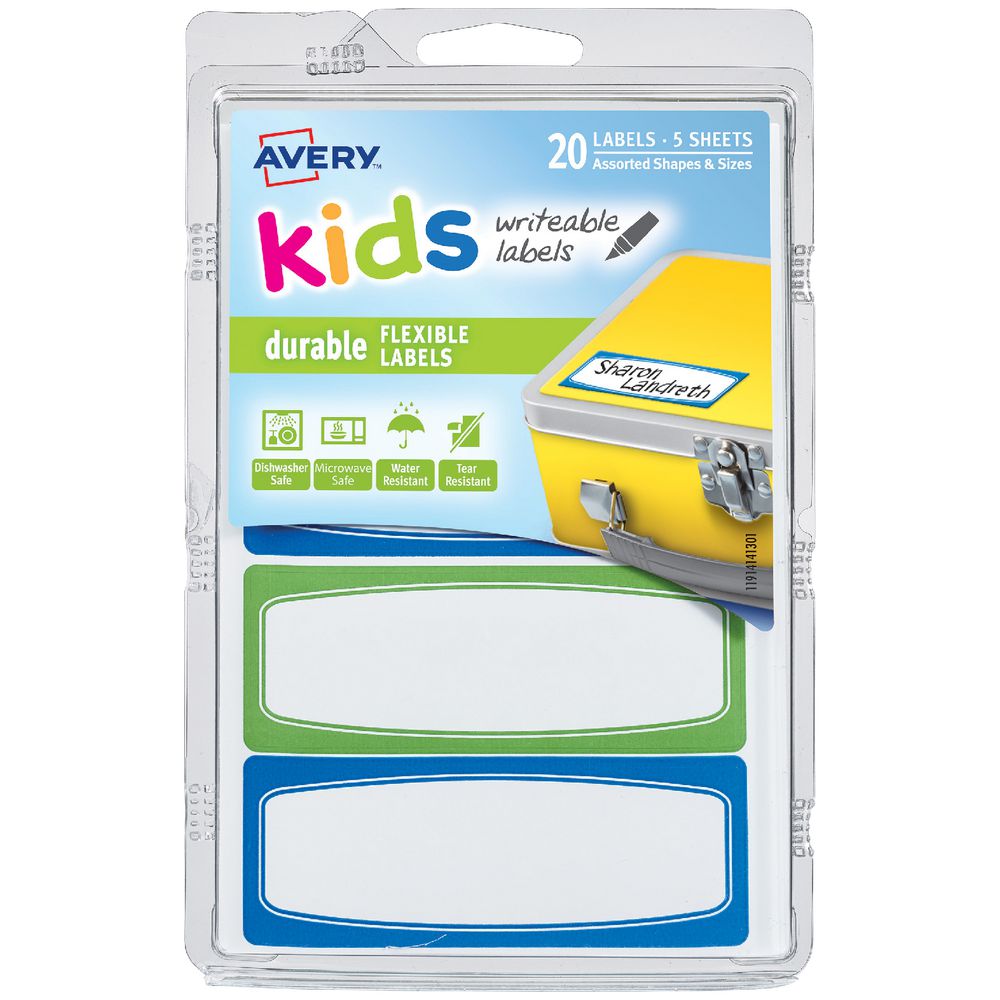 Avery Kids Writeable Labels Blue and Green 20 Pack