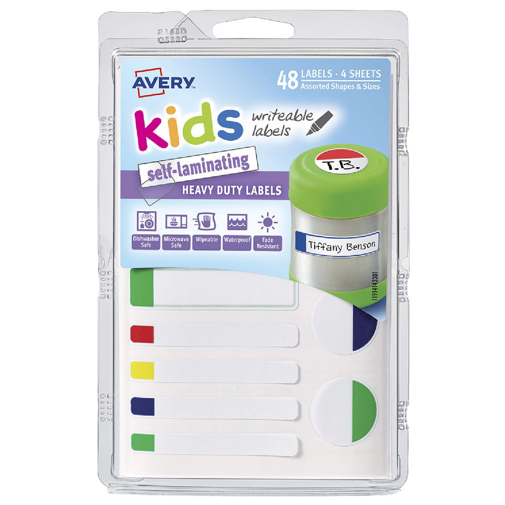 Avery Self-Laminating Kids Labels Assorted Neon 48 Pack