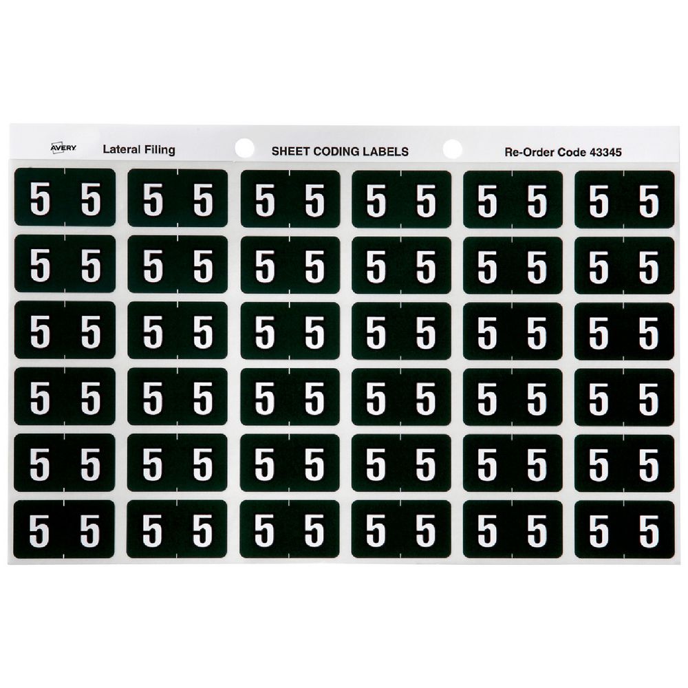 Avery Lateral File Side Tab Label '5' 180 Pack