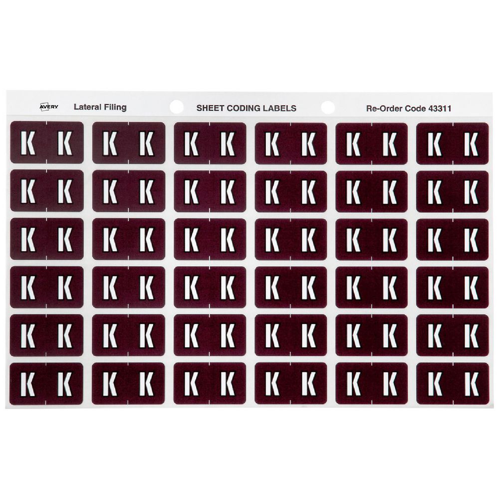 Avery Lateral File Side Tab Label 'K' 180 Pack