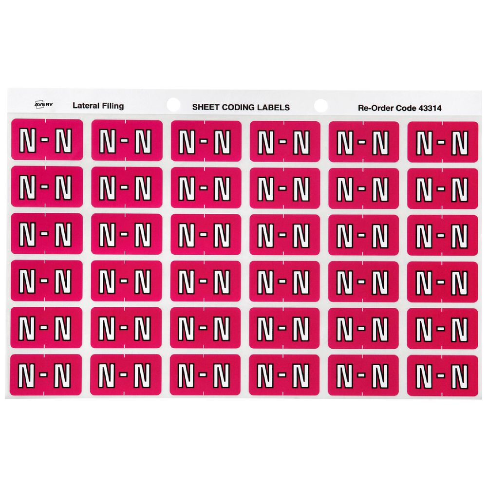Avery Lateral File Side Tab Label 'N' 180 Pack