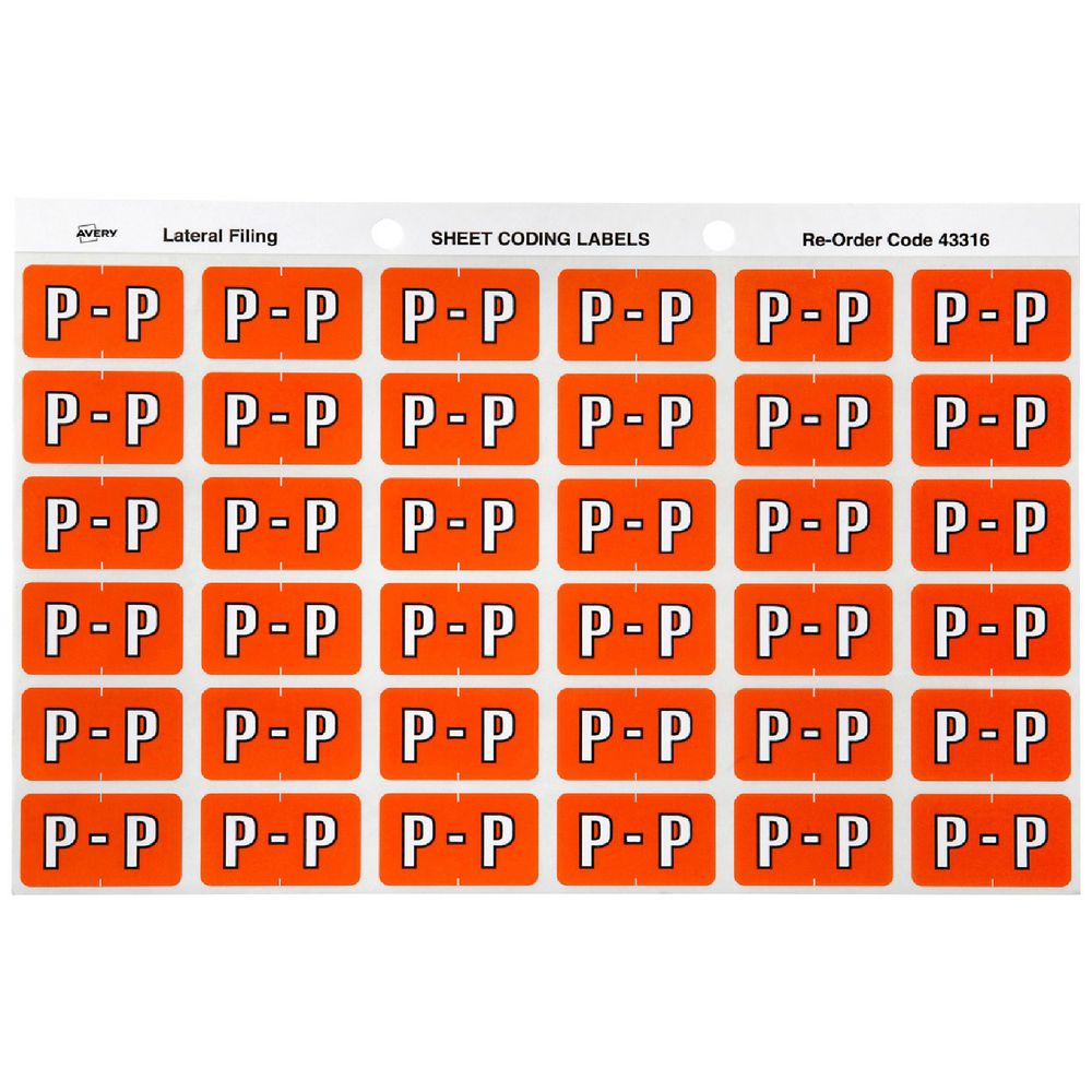 Avery Lateral File Side Tab Label 'P' 180 Pack