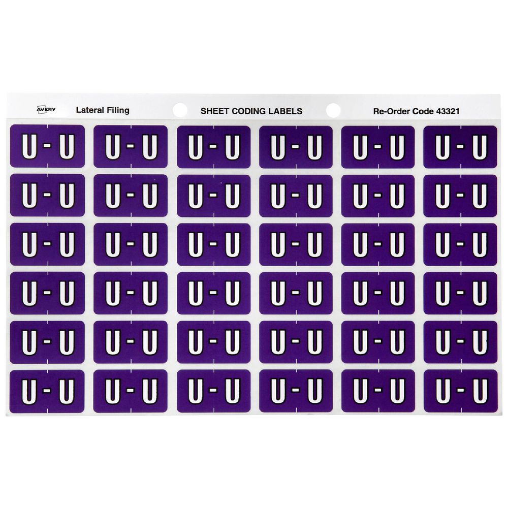 Avery Lateral File Side Tab Label 'U' 180 Pack