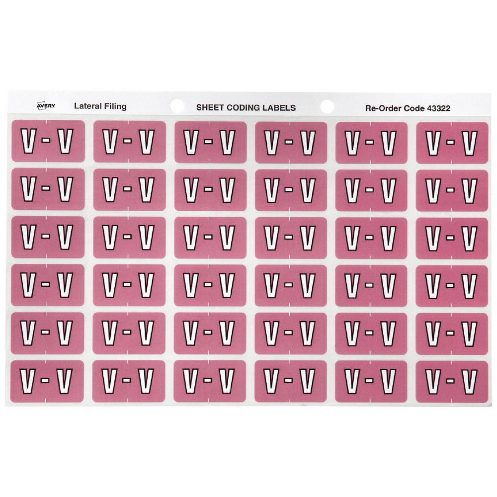 Avery Lateral File Side Tab Label 'V' 180 Pack