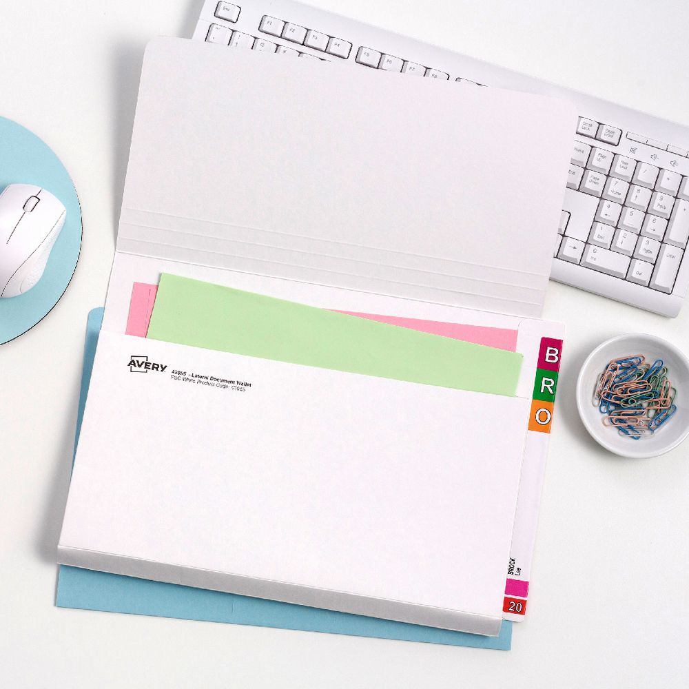 Avery Foolscap Lateral Shelf Wallet White 20 Pack