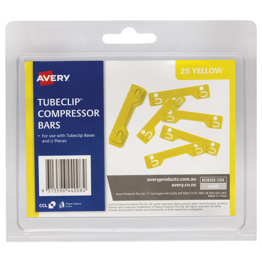 Avery Tubeclip Compressor Bar Yellow 25 Pack
