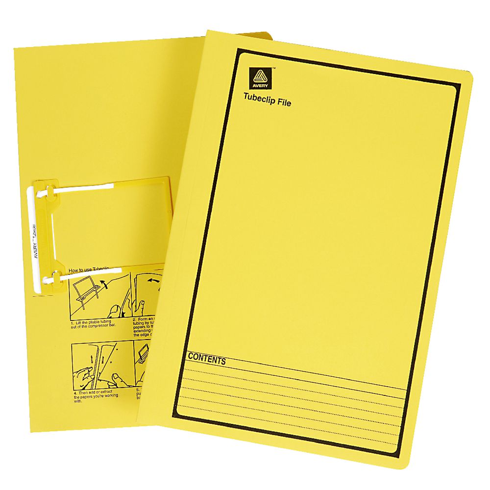 Avery Foolscap File with Tubeclip Fastener Yellow 20 Pack