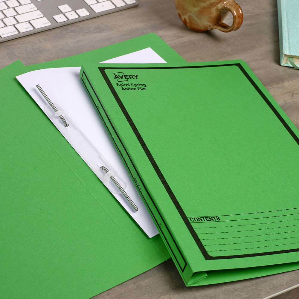 Avery Spiral Spring File Foolscap Green with Black Print