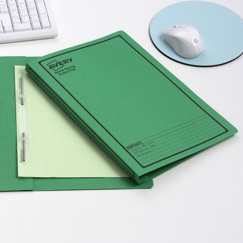 Avery Spiral Spring File Foolscap Green with Black Print