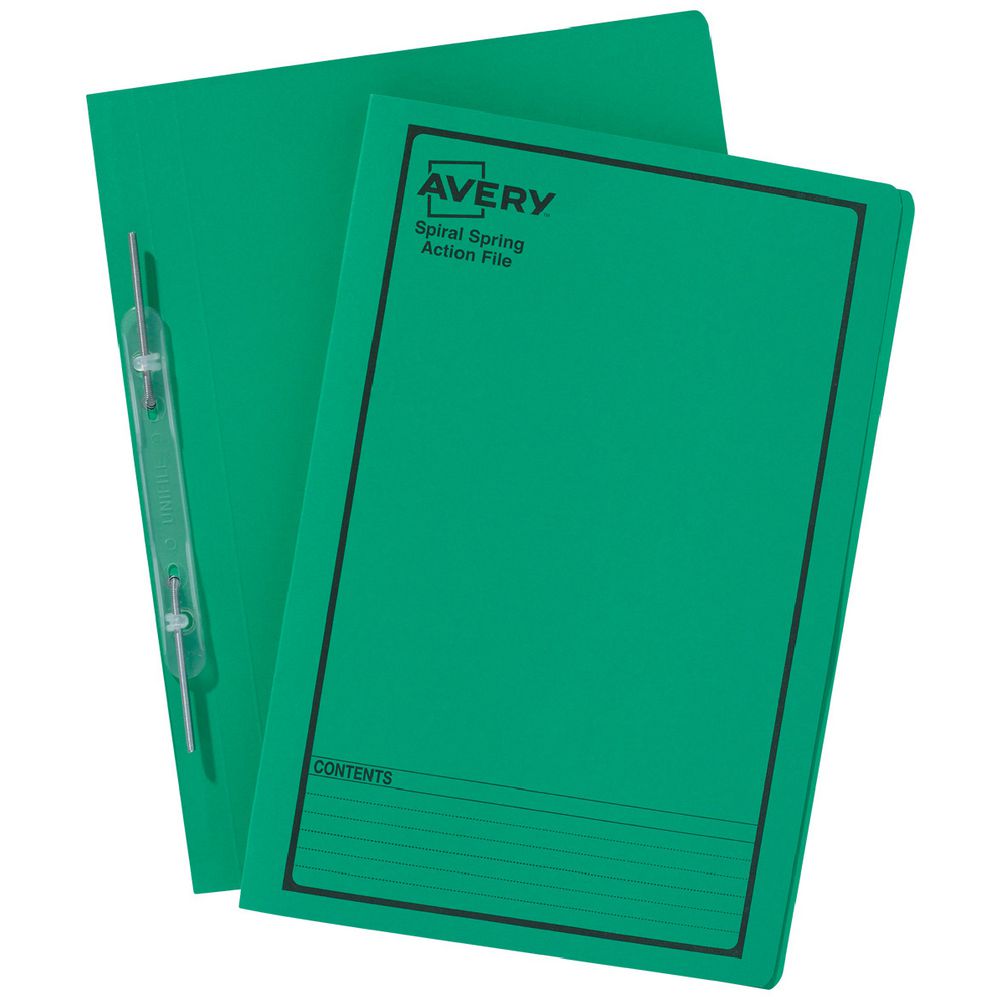 Avery Spiral Spring File Foolscap Green with Black Print