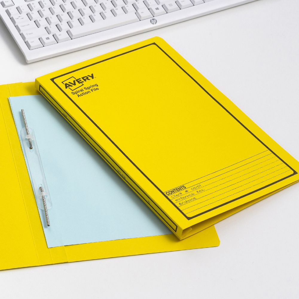 Avery Foolscap Spiral Spring File Yellow
