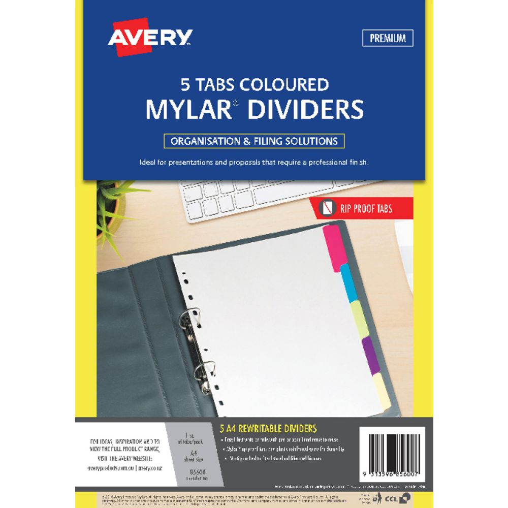 Avery A4 Rip-Proof Rewritable 5 Tab Dividers