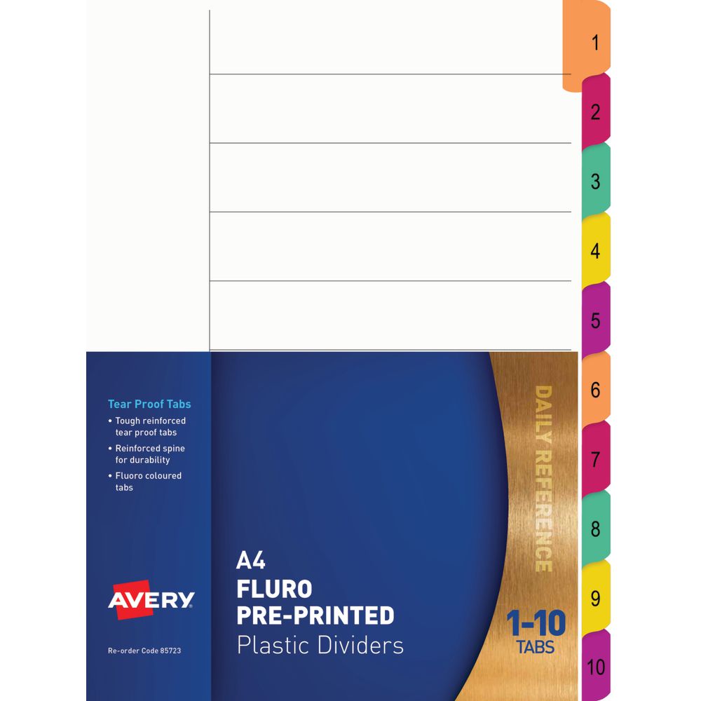 Avery Fluoro Mylar Dividers 1-10 Tab
