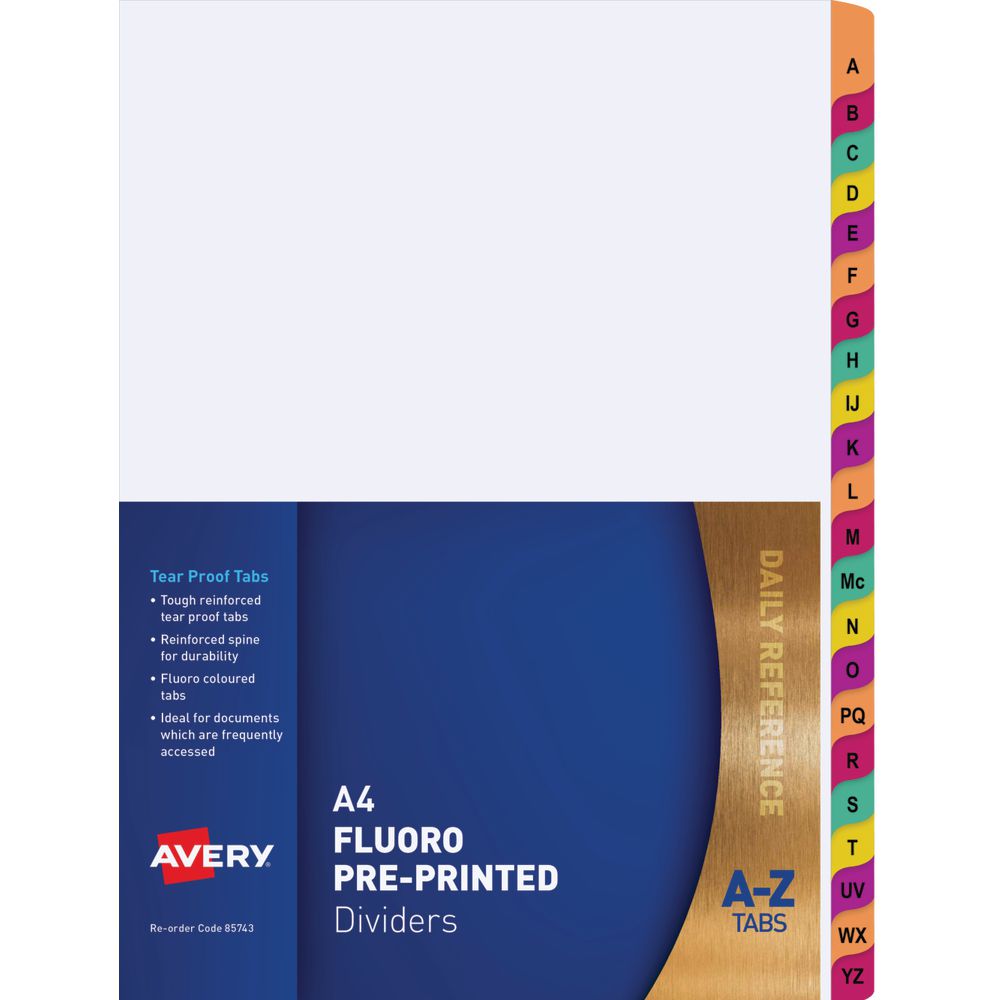 Avery Mylar Dividers A-Z Tabs Fluoro
