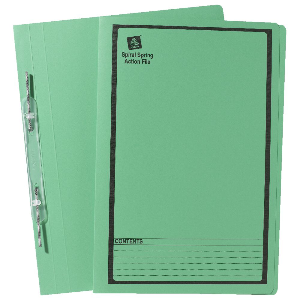 Avery Foolscap Spiral Spring File Green 25 Pack