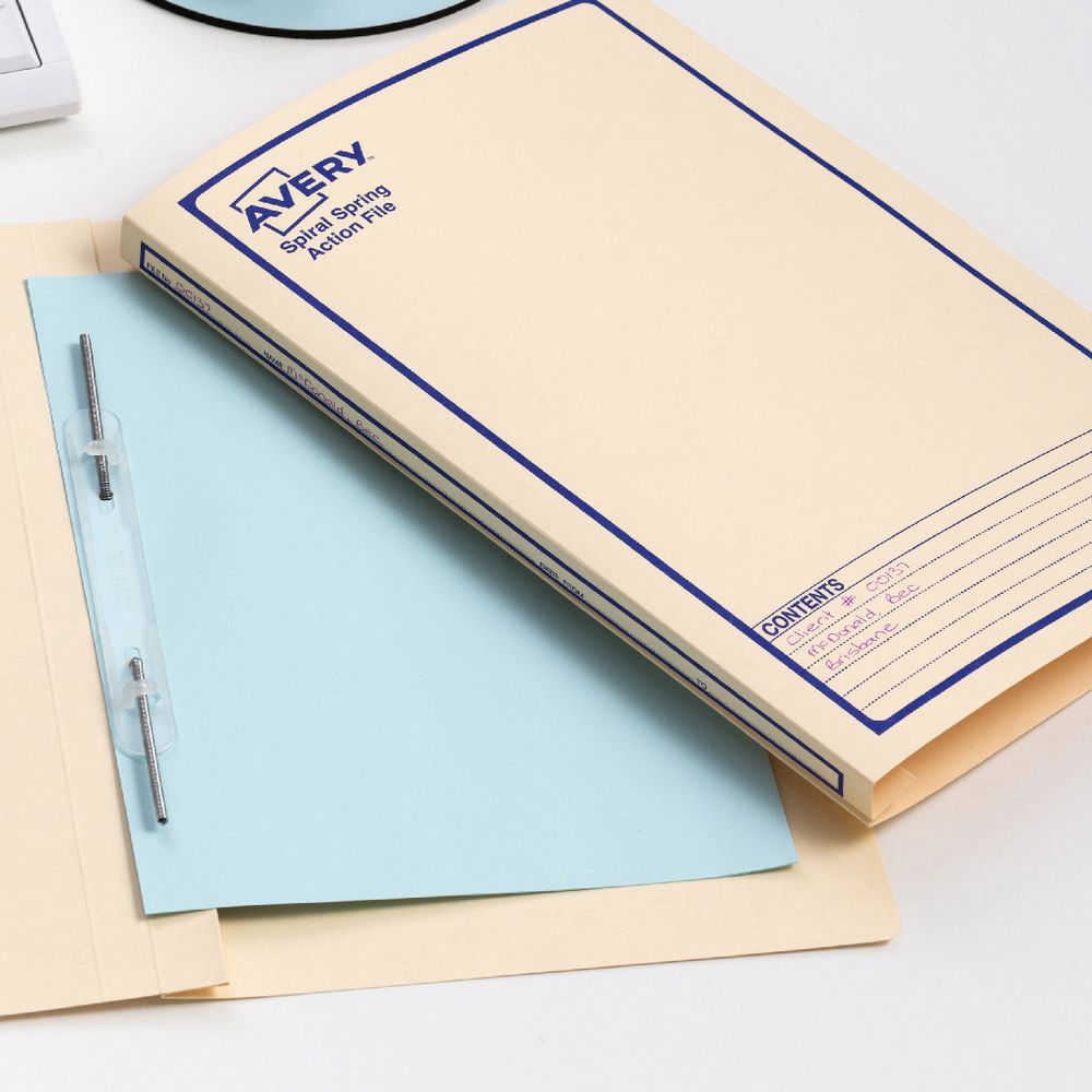 Avery Foolscap Spiral Spring File Buff with Blue Print