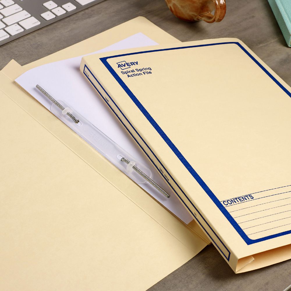 Avery Foolscap Spiral Spring File Buff with Blue Print