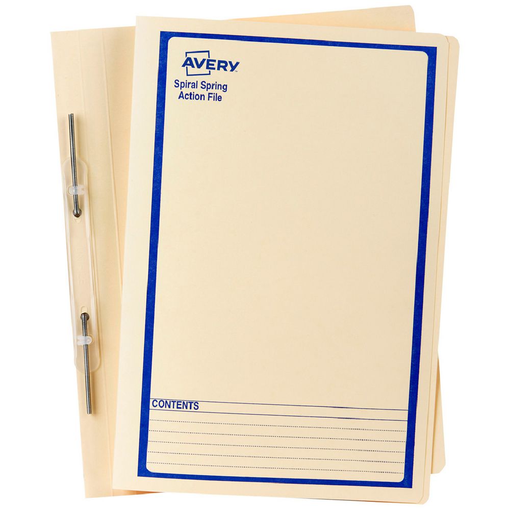 Avery Foolscap Spiral Spring File Buff with Blue Print