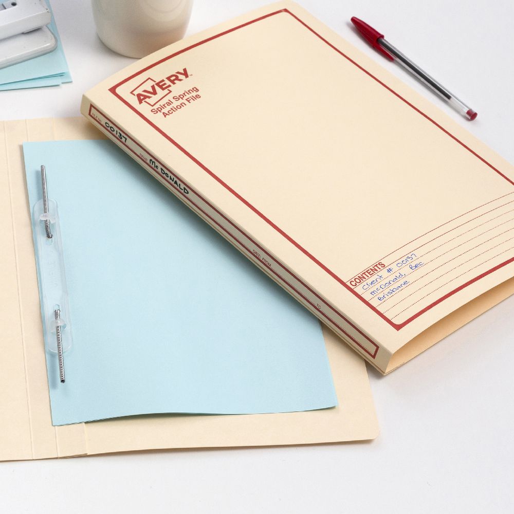 Avery Foolscap Spiral Spring File Buff with Red Print