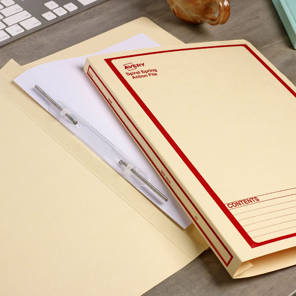 Avery Foolscap Spiral Spring File Buff with Red Print