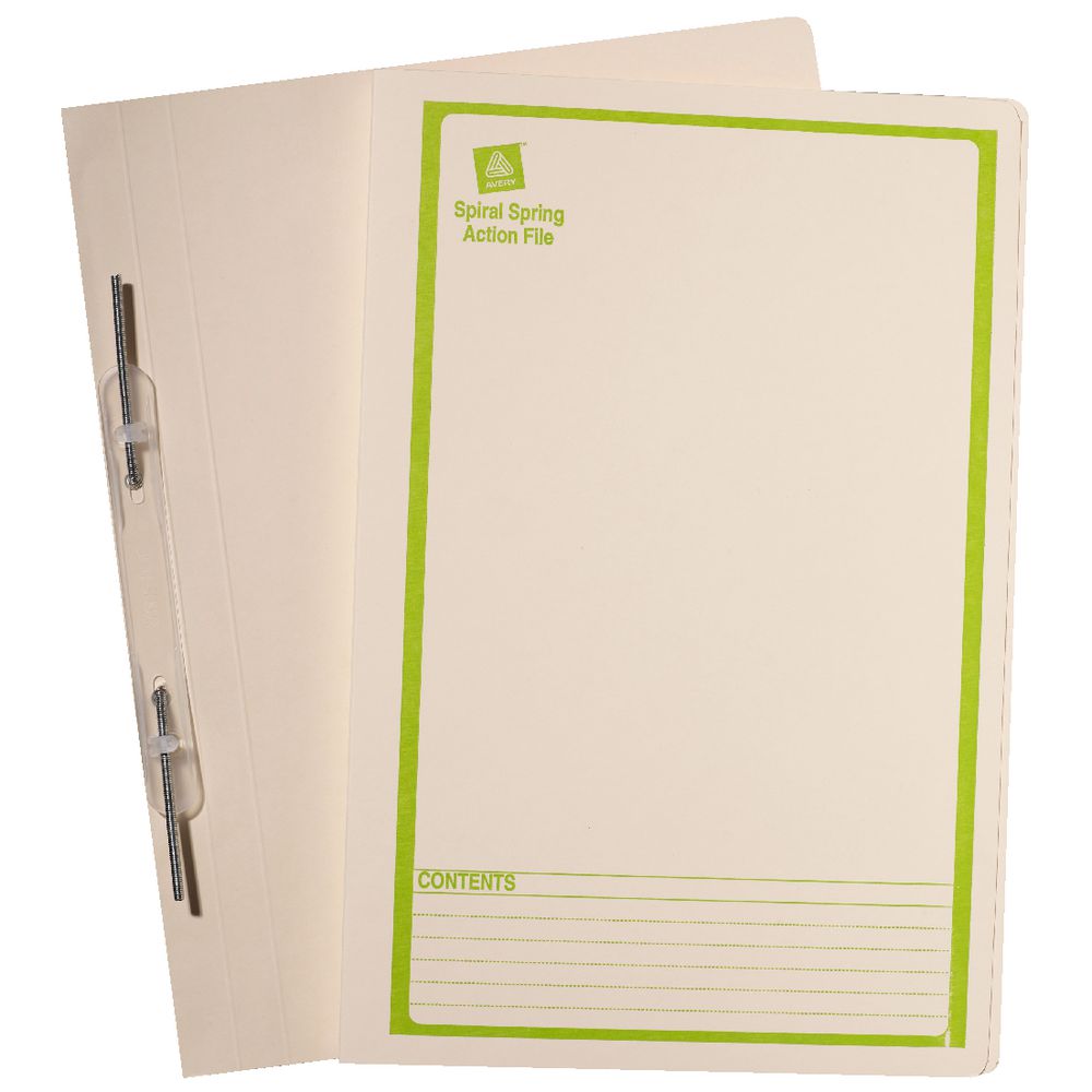 Avery Foolscap Spiral Spring File Green Print 25 Pack