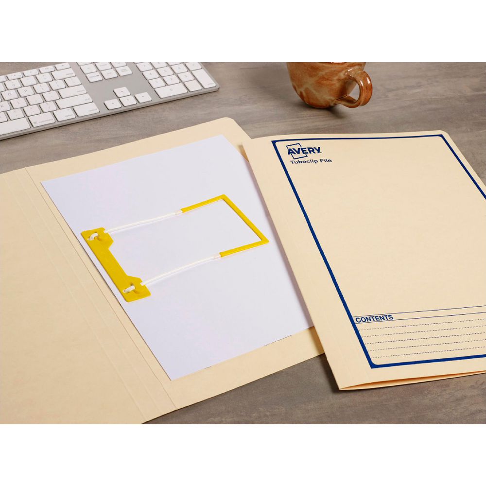 Avery Foolscap Tubeclip Files Buff with Navy Border 5 Pack