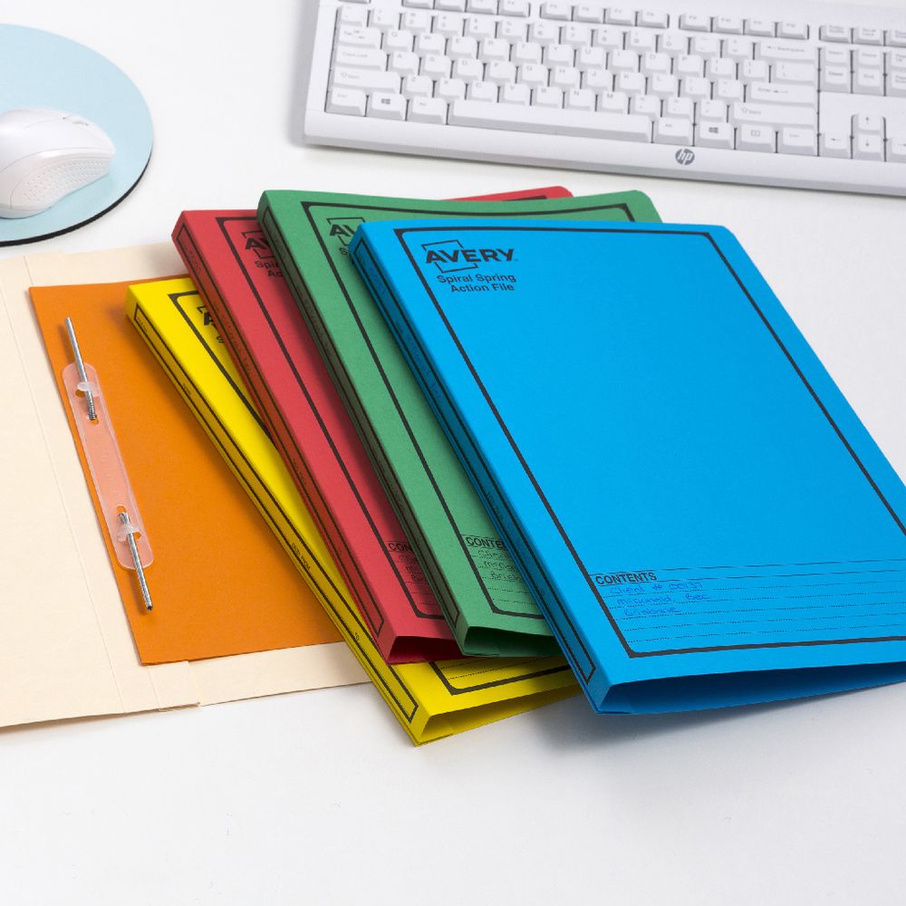 Avery Foolscap Spiral Spring Files Assorted 5 Pack