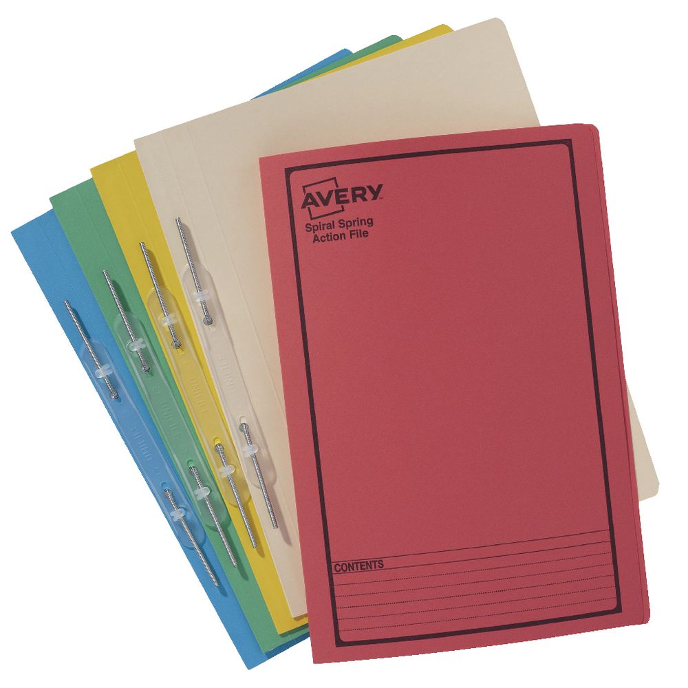 Avery Foolscap Spiral Spring Files Assorted 5 Pack