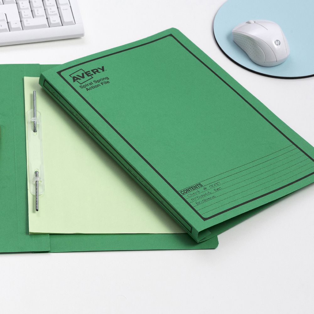 Avery Foolscap Spiral Spring Files Green 5 Pack