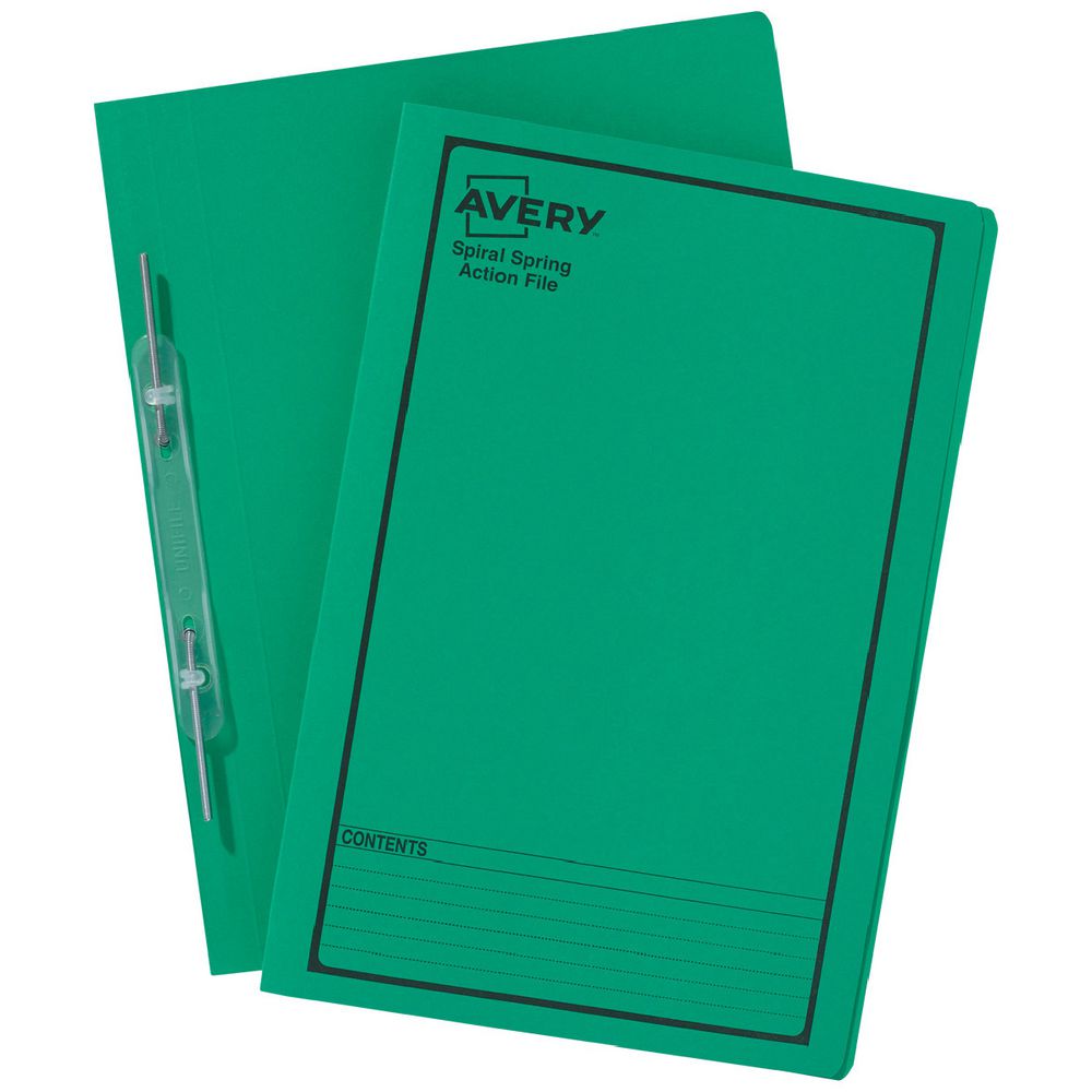 Avery Foolscap Spiral Spring Files Green 5 Pack
