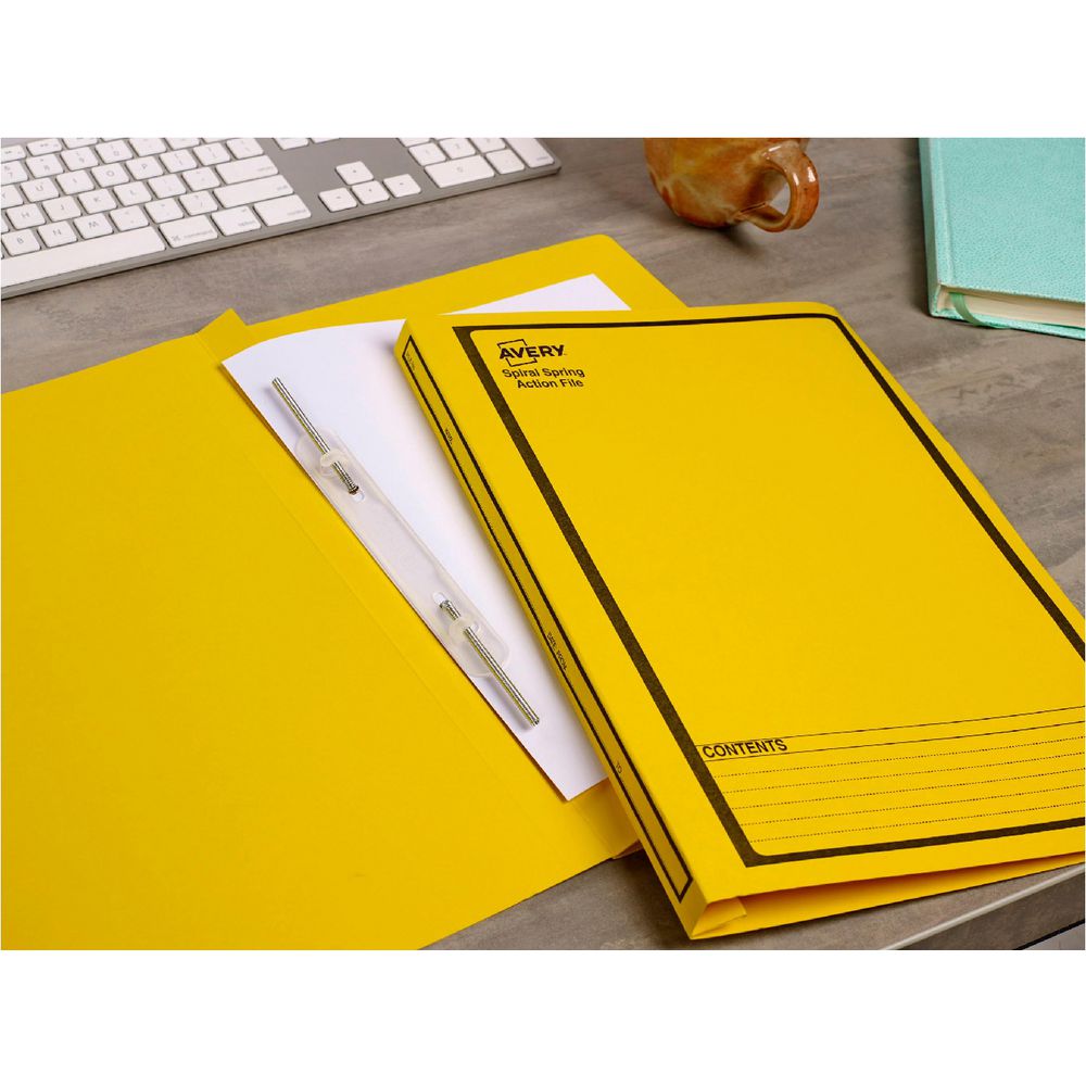 Avery Foolscap Spiral Spring Files Yellow 5 Pack