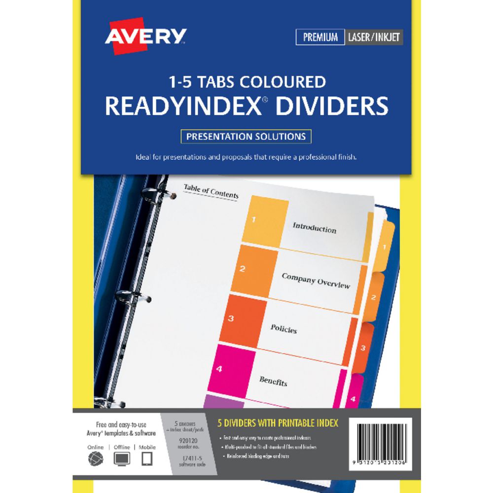 Avery Manilla Table of Contents Dividers with 5 Tabs