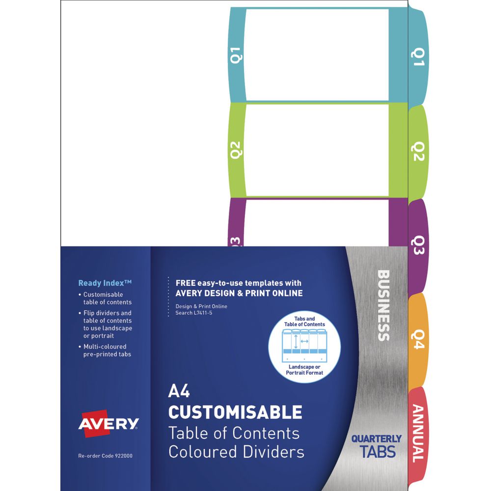 Avery Ready Index Quarterly Dividers 5 Tab