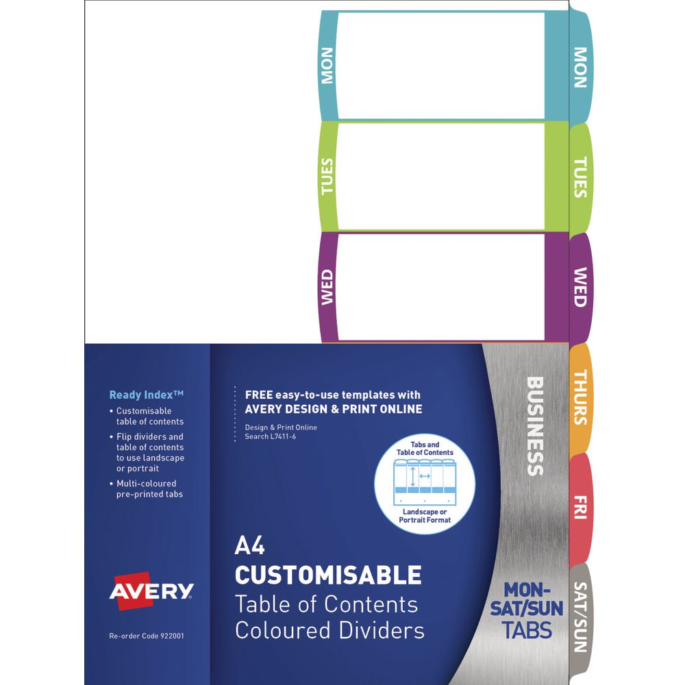 Avery Ready Index Mon-Sat Dividers 6 Tab